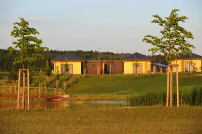 a group of houses on a hill next to a body of water at Black Bridge Hotel Apartment in Prague