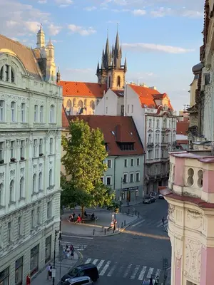 a view of a city with buildings and a cathedral at VIP city CENTER apartment Prague in Prague