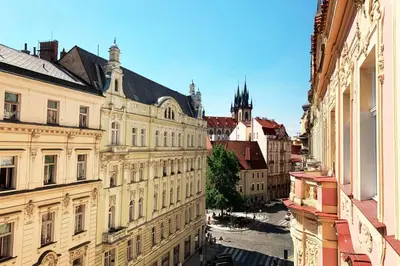 a view of a city street with buildings at VIP city CENTER apartment Prague in Prague