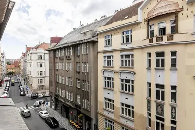 a view of a city street with buildings at Cubistic Residence Eliska / Jewish Quarter / Old Town in Prague