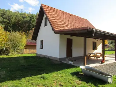 a house with a roof with a boat in the yard at rekreační dům levandule in Jince