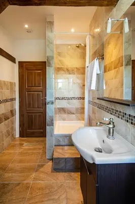 a bathroom with a sink and a shower at Penzion Zlaté Slunce in Chocenice