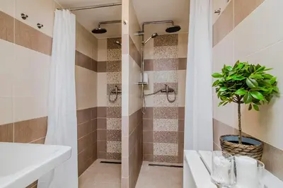 a bathroom with a shower with a plant in it at APTs in OLD TOWN PRAGUE by Michal&Friends in Prague