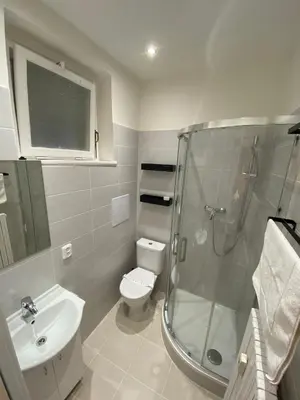 a bathroom with a shower and a toilet and a sink at Prahabel - C10 in Prague