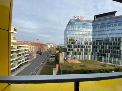 a view from a balcony of a building at Apartment David O2 Arena Prague in Prague