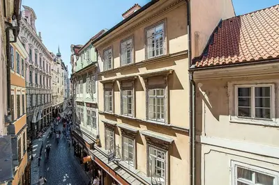 a view of a street in a city with buildings at Newly renovated 1-bed apartment at Charles Bridge in Prague