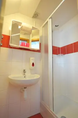 a bathroom with a sink and a shower at Habitat 16 in Prague