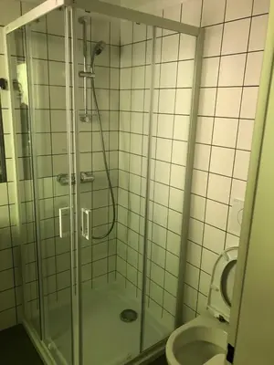 a bathroom with a shower and a toilet at Klidné místo v Měsíčním údolí Poříčí nad Sázavou in Poříčí nad Sázavou