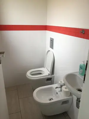 a bathroom with a toilet and a sink at River wellness in Jince