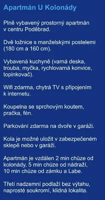 a screenshot of a cell phone description automatically generated at Apartmán U Kolonády, Poděbrady in Poděbrady