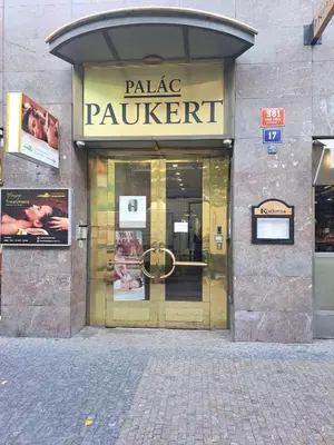 a building with a large glass door in front of it at Castle View Apartment in Prague