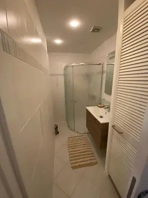 a bathroom with a shower and a sink at Apartman Xaveriova in Prague
