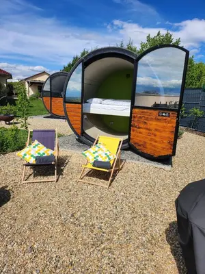 a dome tent with two chairs and a mirror at RIP by Říp in Krabčice