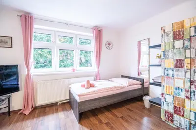 a bedroom with a bed and a window at Vila Lumír in Poděbrady