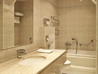 a bathroom with a sink and a toilet and a tub at Ambassador Zlata Husa in Prague