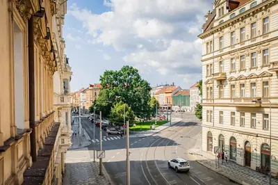 a view of a street in a city with buildings at Hotel Atos in Prague