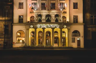 a versace store on the side of a building at Esplanade Hotel Prague in Prague