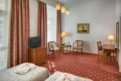 a hotel room with a bed and a television at Boutique Hotel Seven Days in Prague