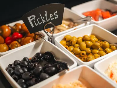 a group of containers filled with different types of vegetables at EA Hotel Rokoko in Prague