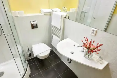a bathroom with a toilet and a sink and a shower at La Boutique in Prague