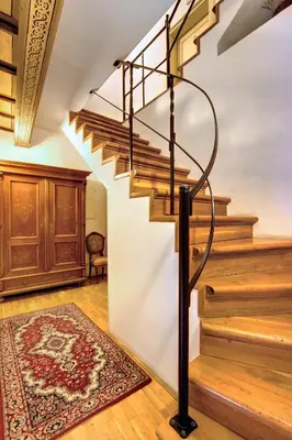 a staircase in a house with a rug at Red Lion Hotel in Prague