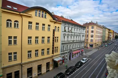 an overhead view of a city street with buildings at Hotel Ariston Prague in Prague