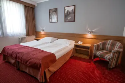 a hotel room with a bed and a chair at Hotel Globus in Prague