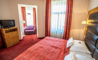 a hotel room with a bed and a television at EA Hotel Sonata in Prague