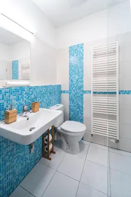 a bathroom with a sink and a toilet at Little Tom Apartments in Prague