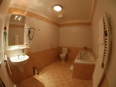 a bathroom with a sink and a tub and a toilet at EA Hotel Tosca in Prague