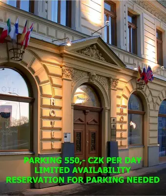 a building with the words parking ck per day limited availability reservation for at Hotel Superior Prague in Prague