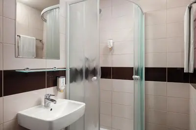 a bathroom with a sink and a shower at Hotel Superior Prague in Prague