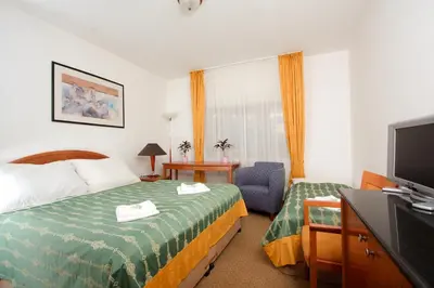 a hotel room with a bed and a television at Hotel CHOTOL in Horoměřice