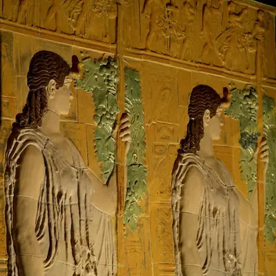 two angels painted on the side of a wall at Art Deco Imperial Hotel in Prague