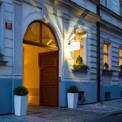 a building with a door in front of it at Unitas Residence in Prague