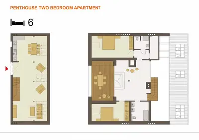 a floor plan of a two bedroom apartment at Downtown Suites Kodanska in Prague