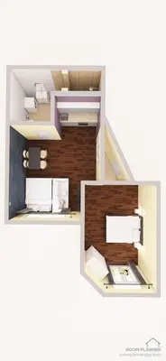 two views of a floor plan of a room at Janackovo - Riverside Residence in Prague