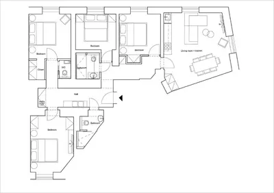 a floor plan of a house with furniture at Luxury Residence Kmochova in Prague