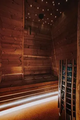a sauna with a row of wine bottles at SPA SPA Letná in Prague