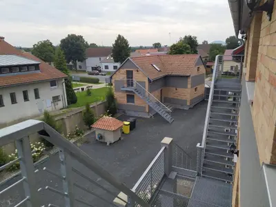 a view from a balcony of a house at Ubytování na statku Račice in Račice