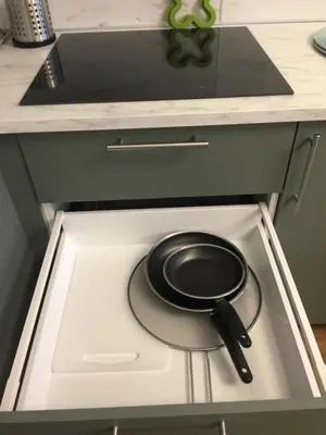 a frying pan sitting on top of a stove in a kitchen at Apartmán Anastasie in Prague