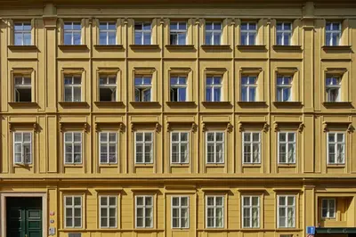 a facade of a building with many windows at Prague Days - Deluxe Apartments near Wenceslas Square in Prague