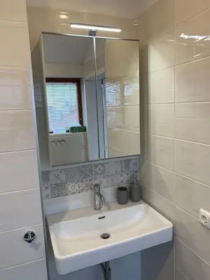 a bathroom with a sink and a mirror at Residence Sarka Top in Prague