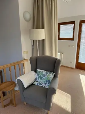 a chair with a pillow in a living room at Residence Sarka Top in Prague