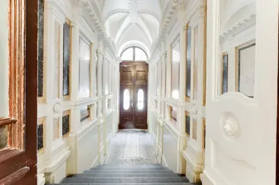 an empty hallway with a door and stairs at Spacious cozy 2bds apt in center - stp4 in Prague
