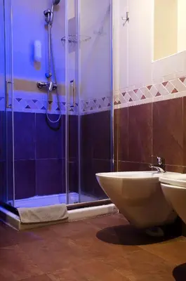 a bathroom with a shower and a sink and a toilet at Dolce Vita Suites Boutique in Prague