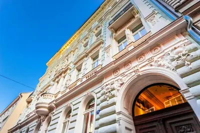 a facade of a building with a door at TurnKey I Downtown Studio in Prague