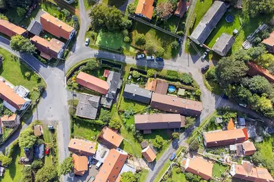 an overhead view of a residential suburb with houses at Oplanská chalupa in Oplany