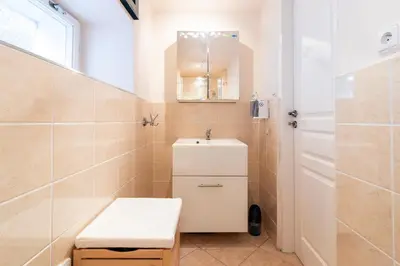 a bathroom with a toilet and a sink and a shower at Oplanská chalupa in Oplany