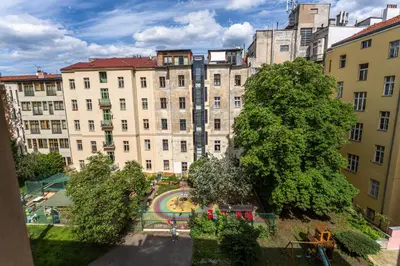 a view of a large building in a city at Apartments Safarikova 18 in Prague